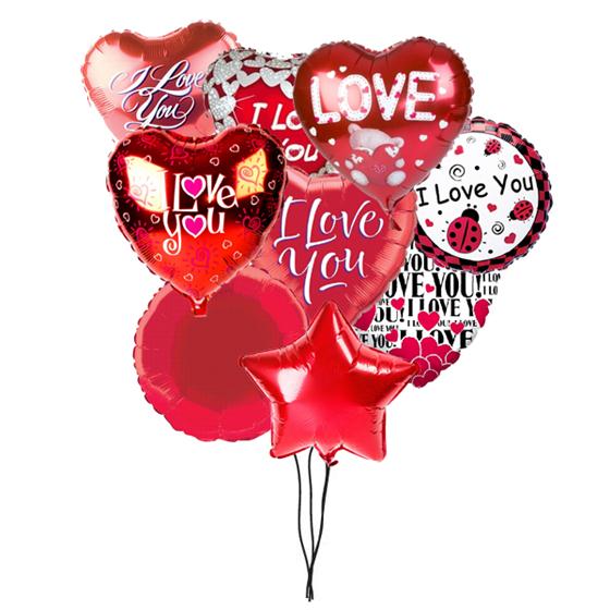 Ballon hélium cœur I LOVE You avec bouquet de roses